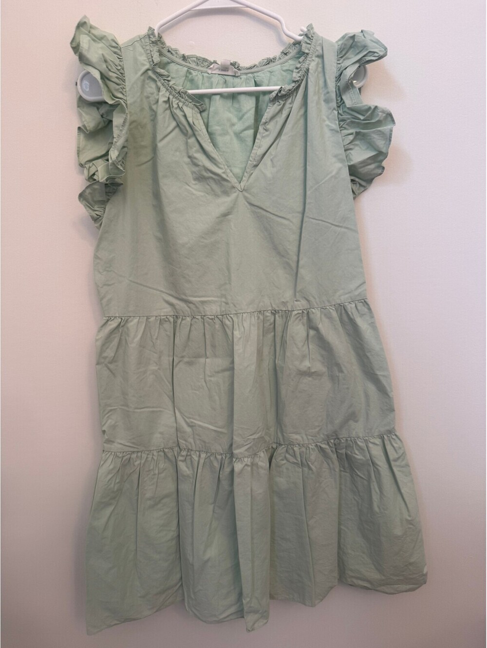 a loves a Light Green Cotton Ruffle Sleeve Dress Size L